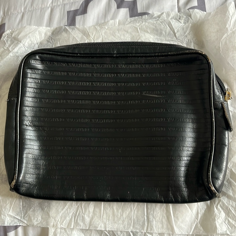 Valentino Black Leather Rib Print Embossed - EUC